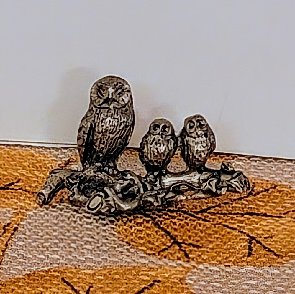 Owl Small Pewter Figurines Mini Owl Family Group Shelf Decor Set of 4 Vintage - Picture 9 of 12